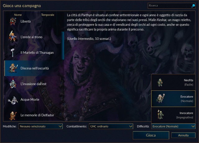 Schermata menù campagne